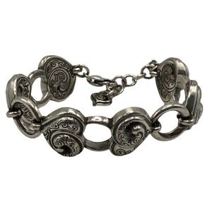 BRIGHTON Penelope Heart Bracelet Retired Design 7-8.5" Silver Plate Scroll Shell